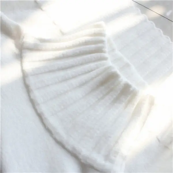 Women Lazy High Neck Pullover Sweater White Knit Long Sleeve