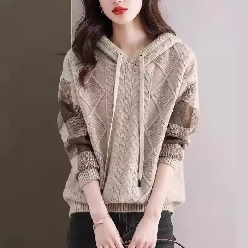 Women Lazy High Neck Pullover Sweater White Knit Long Sleeve — feature 10