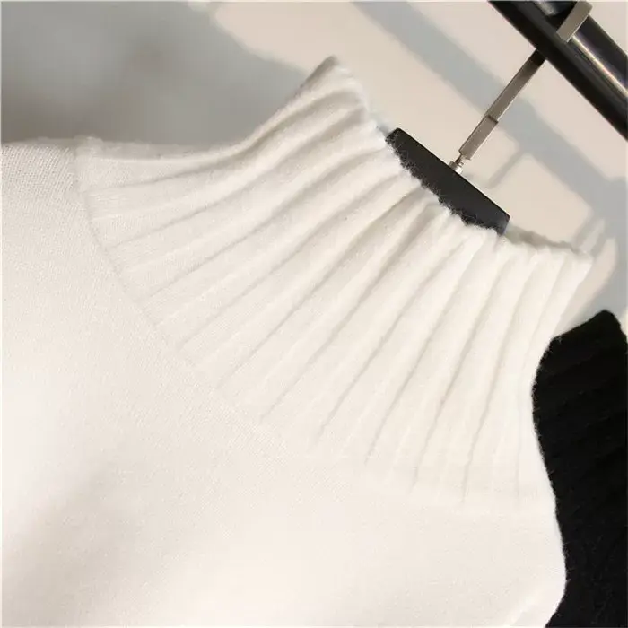 Women Lazy High Neck Pullover Sweater White Knit Long Sleeve — feature 13
