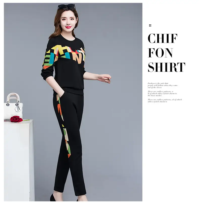 Women Black 2-Piece Sweatshirt Set with Colorful Print 2026 — feature 10