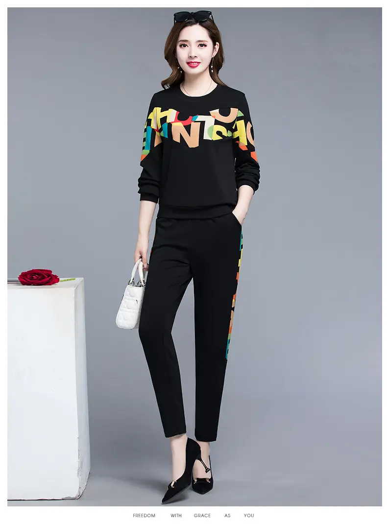 Women Black 2-Piece Sweatshirt Set with Colorful Print 2026 — feature 11