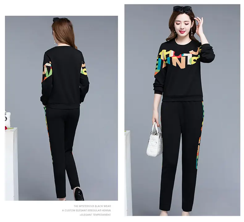 Women Black 2-Piece Sweatshirt Set with Colorful Print 2026 — feature 12