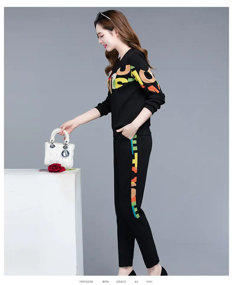 Women Black 2-Piece Sweatshirt Set with Colorful Print 2026 — feature 13