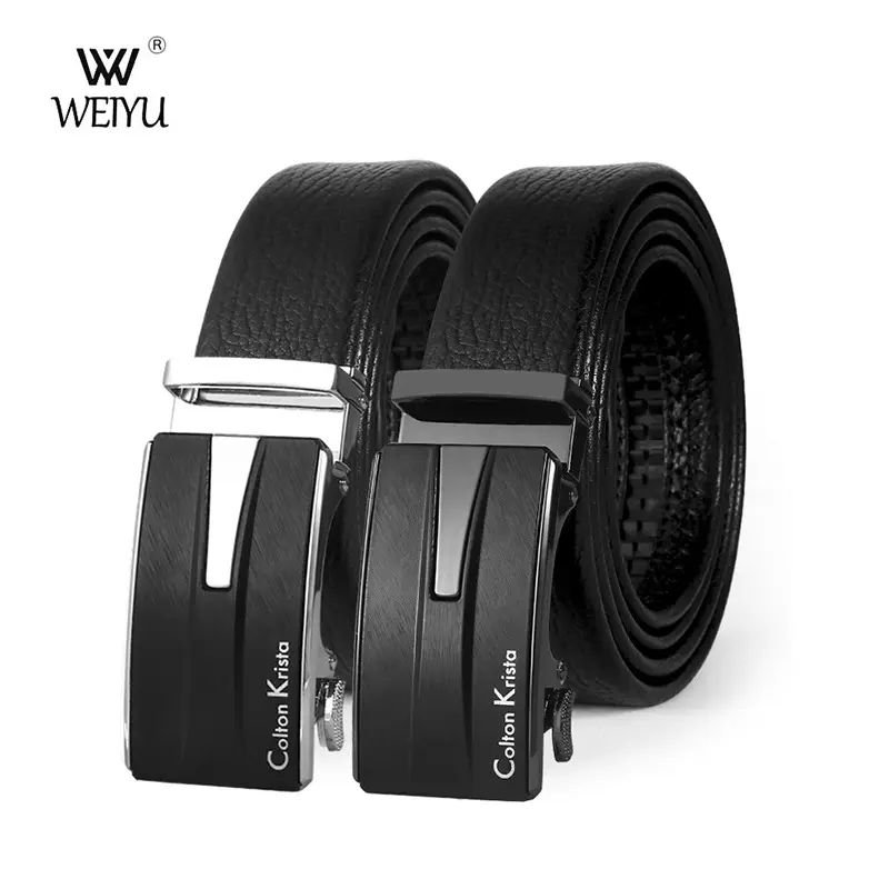 Men's Black Genuine Leather Belt with Automatic Buckle - Image 3