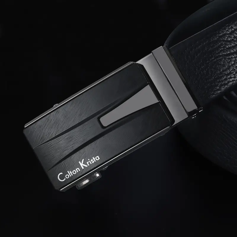 Men's Black Genuine Leather Belt with Automatic Buckle - Image 5