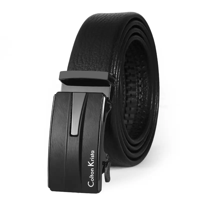 Men's Black Genuine Leather Belt with Automatic Buckle - Image 6