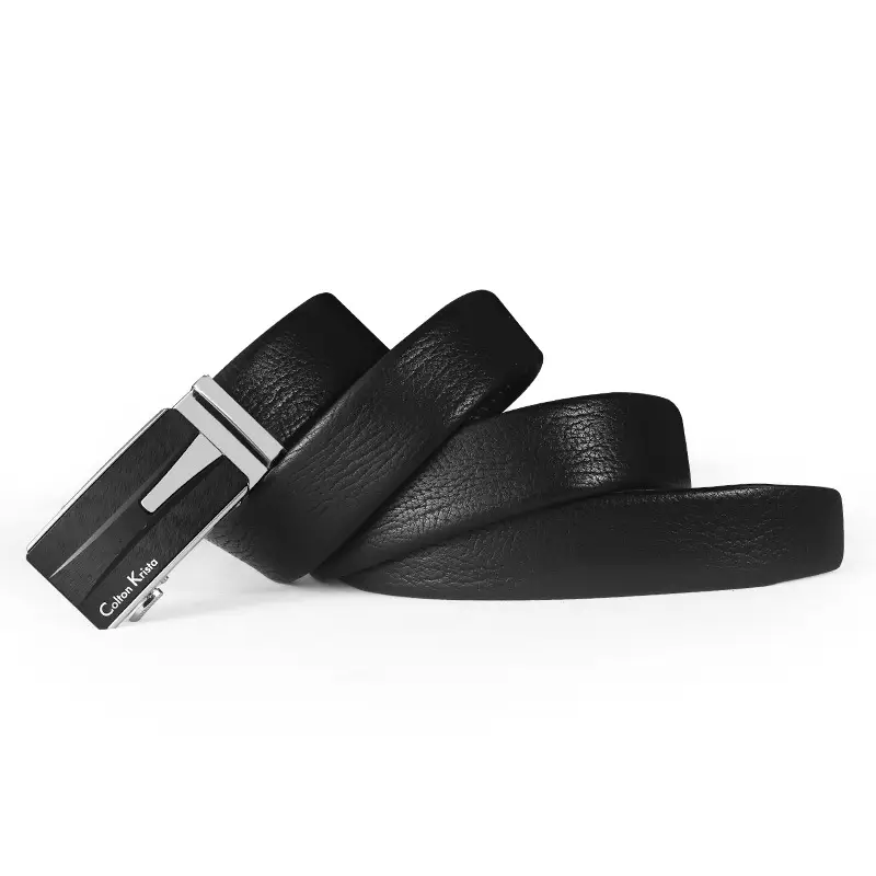 Men's Black Genuine Leather Belt with Automatic Buckle - Image 7