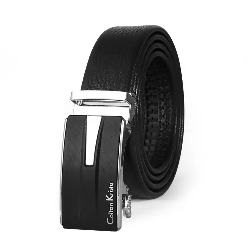 Men's Black Genuine Leather Belt with Automatic Buckle - Image 2