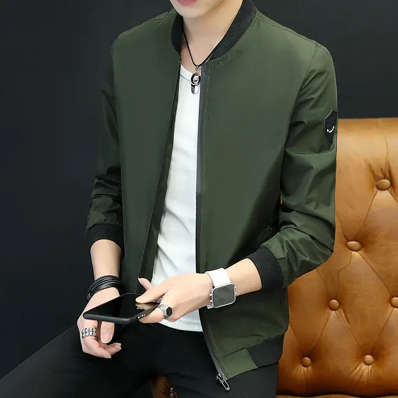 Men's Black Slim Fit Baseball Collar Jacket with Zip Front - Image 4