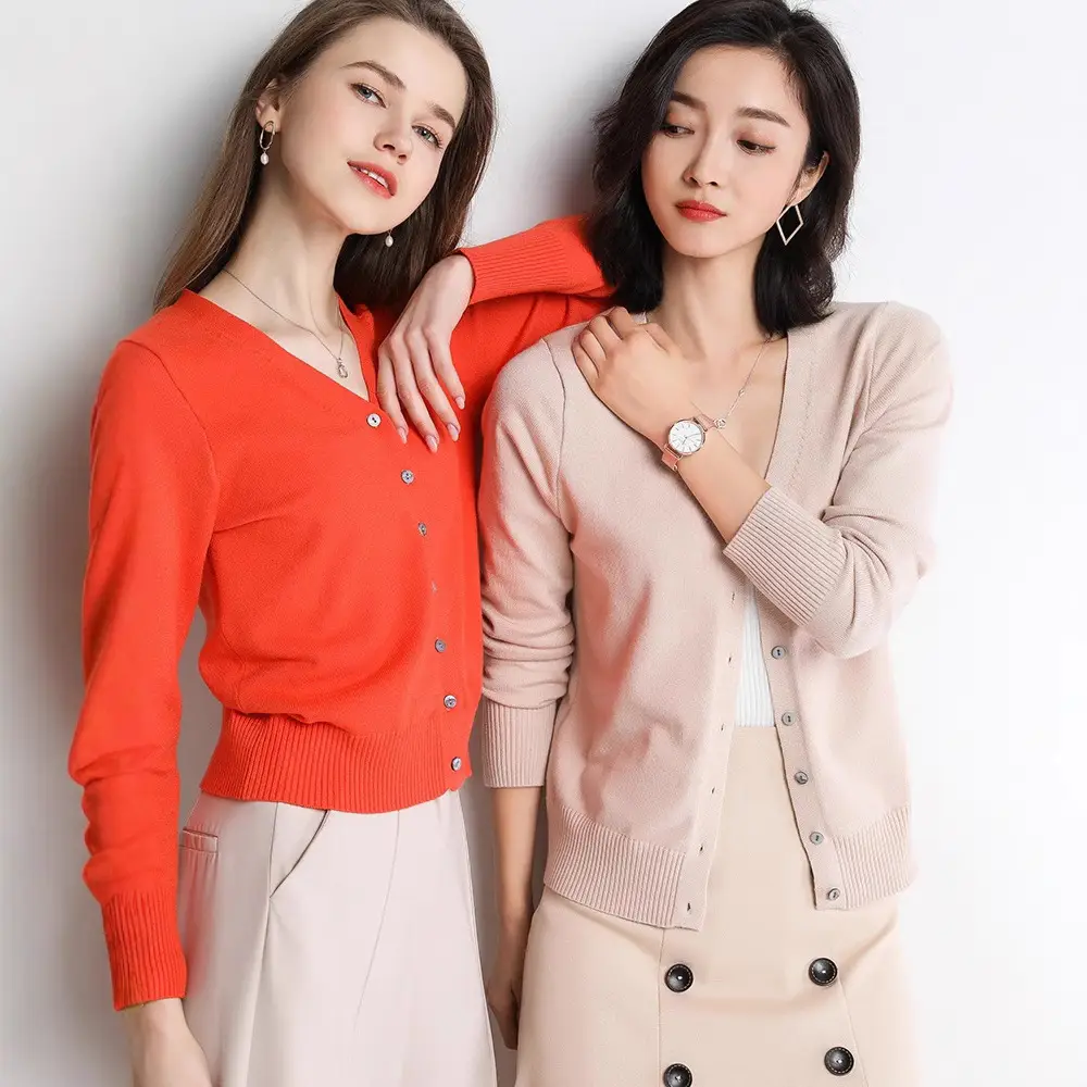 Women Wool V-Neck Cardigan Short Sleeve Warm - Image 19