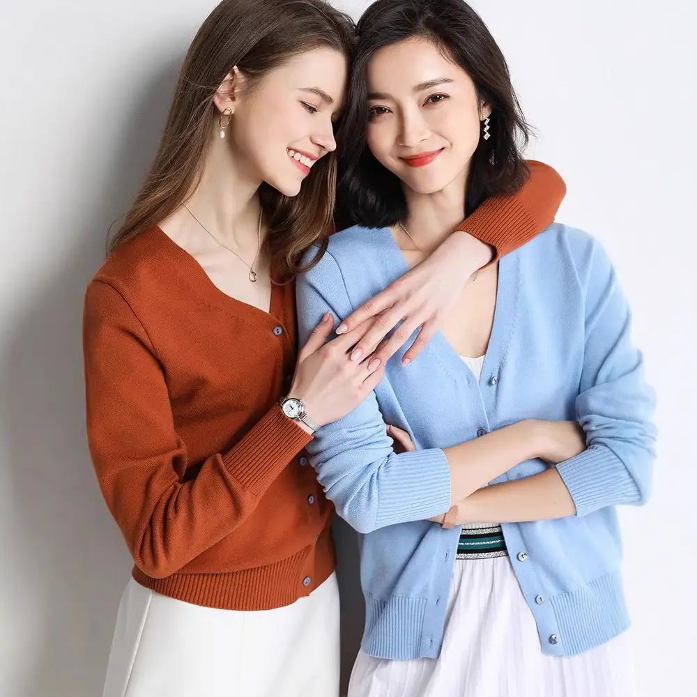 Women Wool V-Neck Cardigan Short Sleeve Warm - Image 20