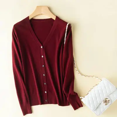 Women Wool V-Neck Cardigan Short Sleeve Warm - Image 10