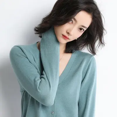 Women Wool V-Neck Cardigan Short Sleeve Warm - Image 6