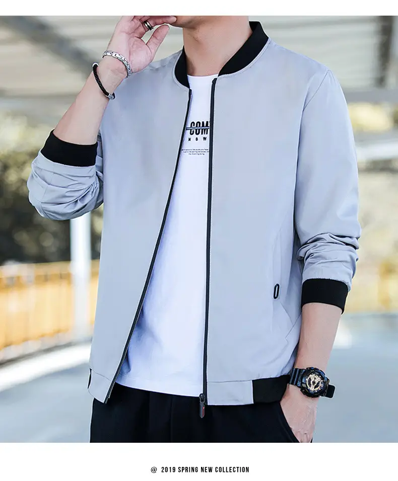 Men's Light Blue Baseball Jacket Large Size Spring Fall Wear — feature 26