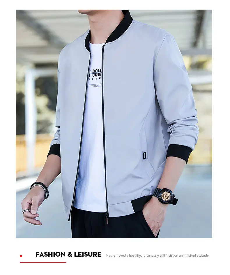 Men's Light Blue Baseball Jacket Large Size Spring Fall Wear — feature 27