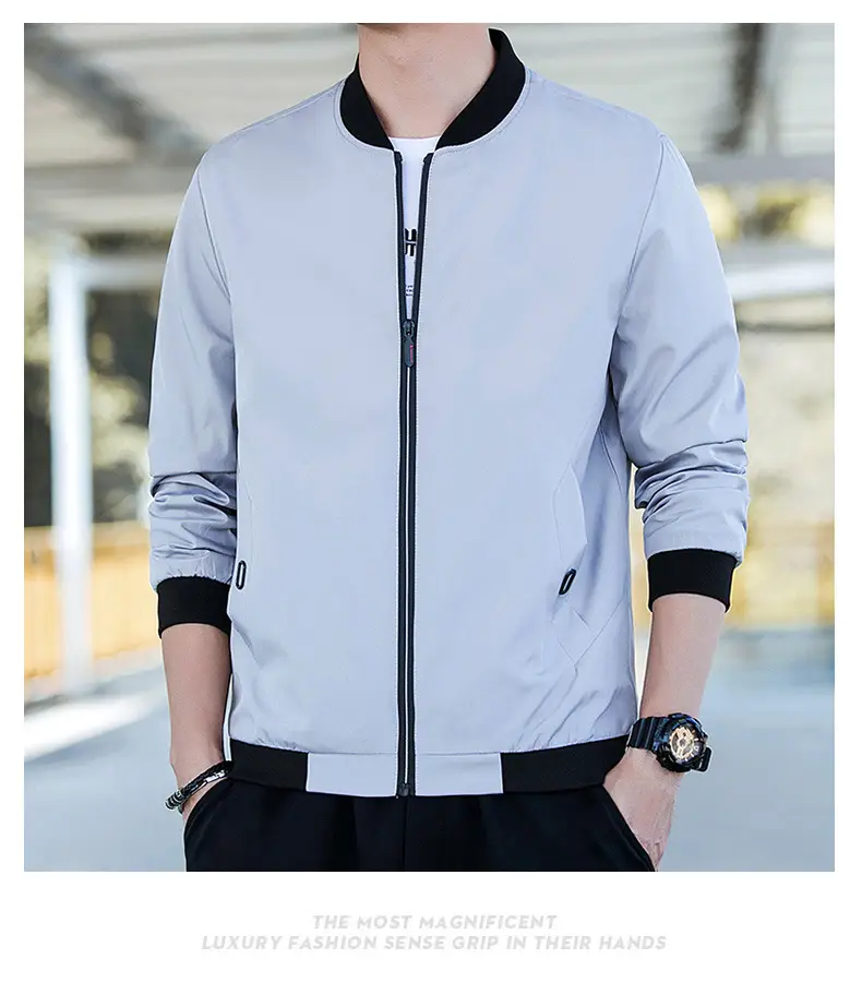 Men's Light Blue Baseball Jacket Large Size Spring Fall Wear — feature 29