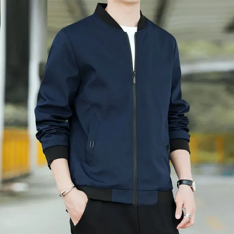 Men's Light Blue Baseball Jacket Large Size Spring Fall Wear - Image 11