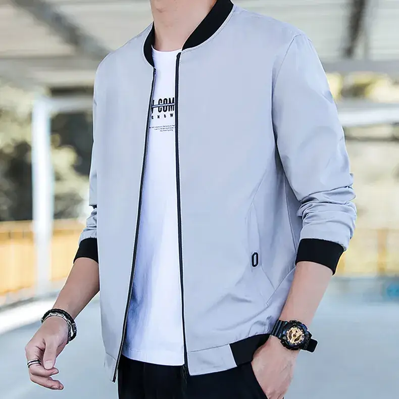 Men's Light Blue Baseball Jacket Large Size Spring Fall Wear - Image 18