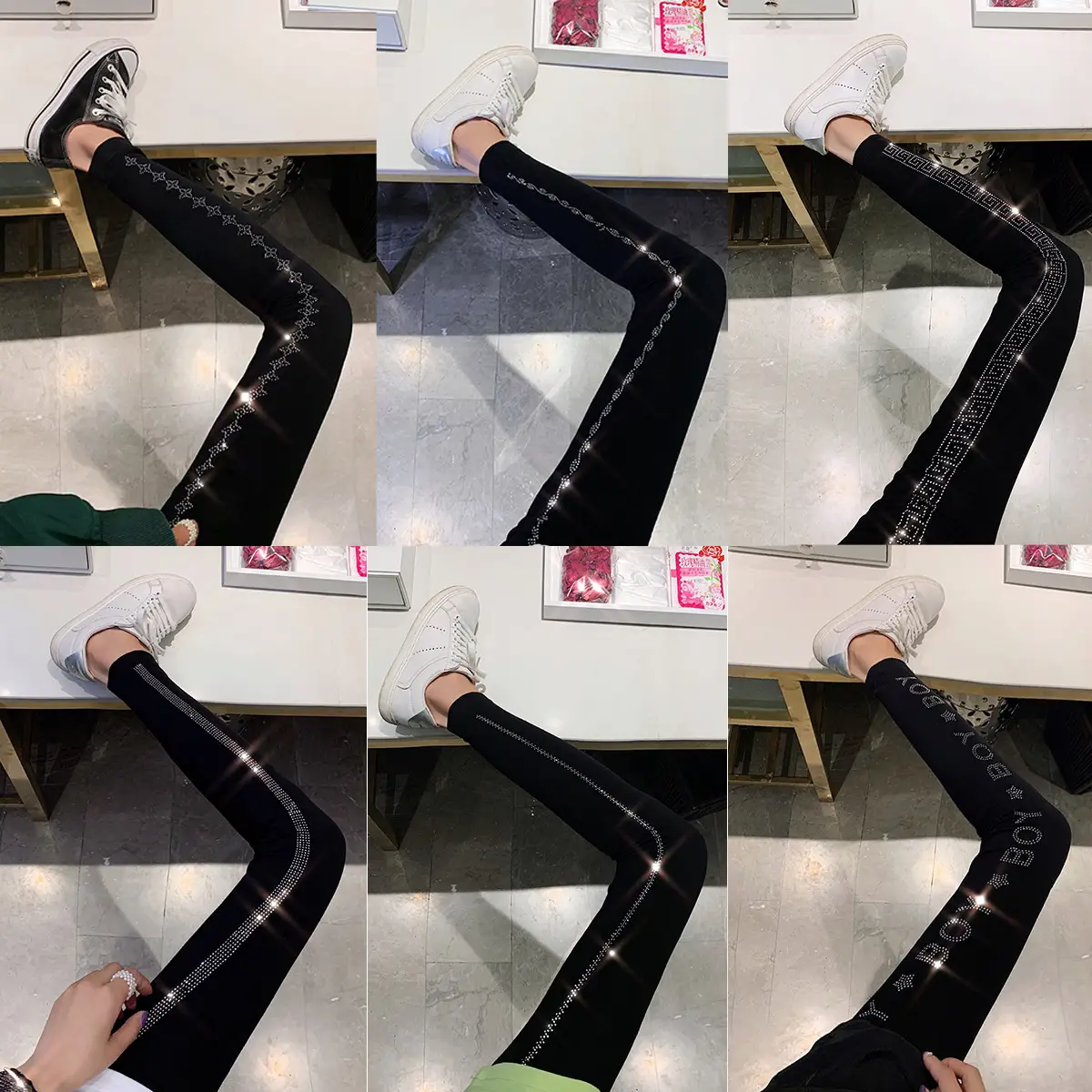 Black Slimming Leggings with Sparkle Detail - Image 8