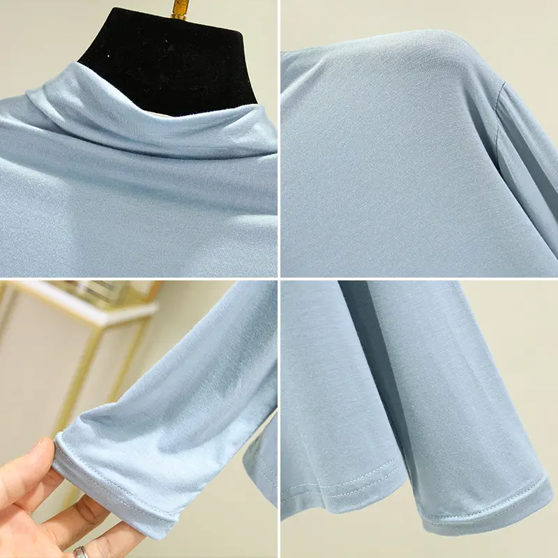 Women's Long Sleeve T-Shirt Brown Modal High Neck