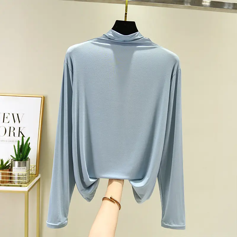 Women's Long Sleeve T-Shirt Brown Modal High Neck