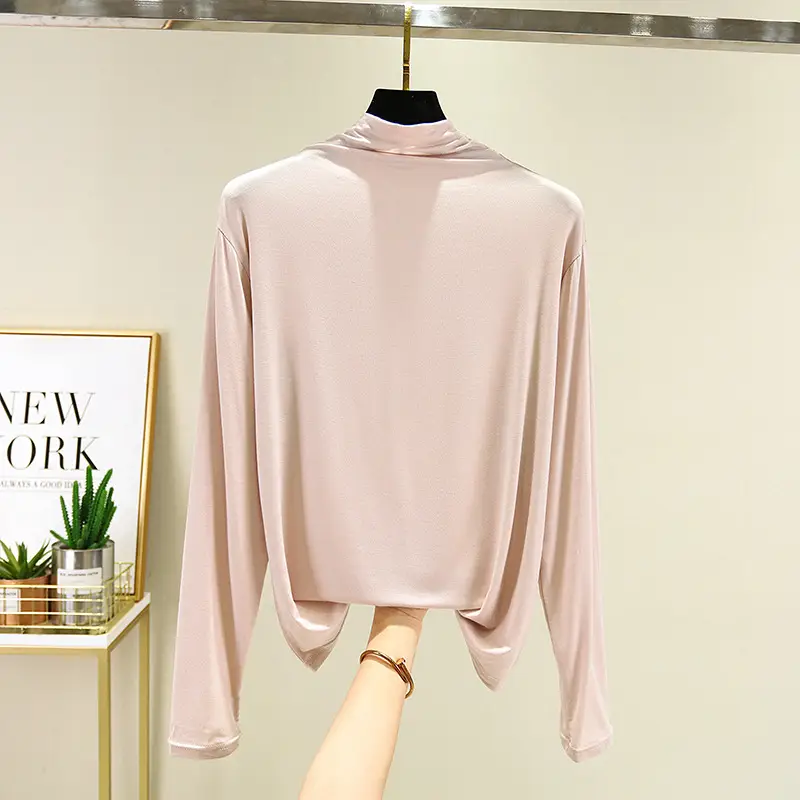 Women's Long Sleeve T-Shirt Brown Modal High Neck