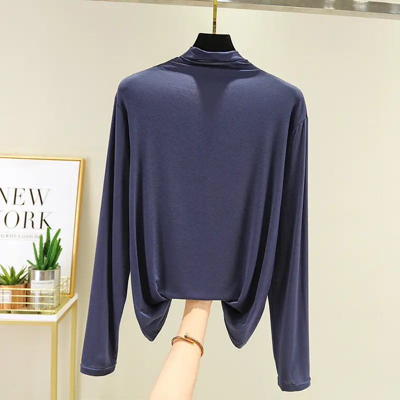 Women's Long Sleeve T-Shirt Brown Modal High Neck