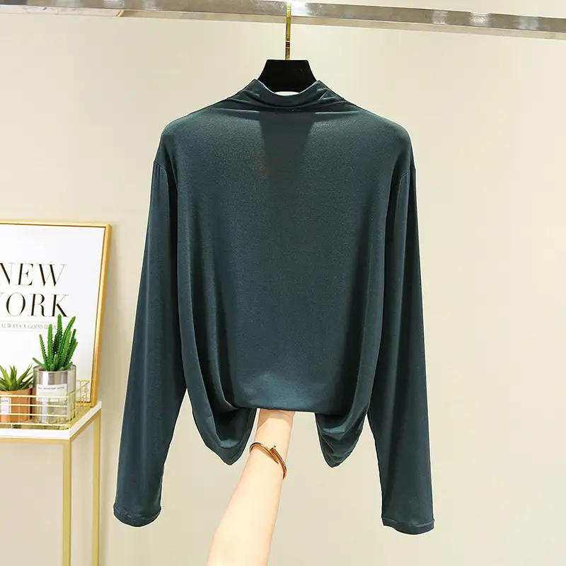 Women's Long Sleeve T-Shirt Brown Modal High Neck