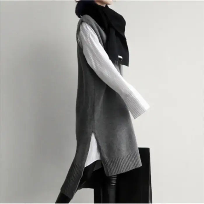 2022 Korean Style Grey Knitted Vest with V-Neck - Image 5