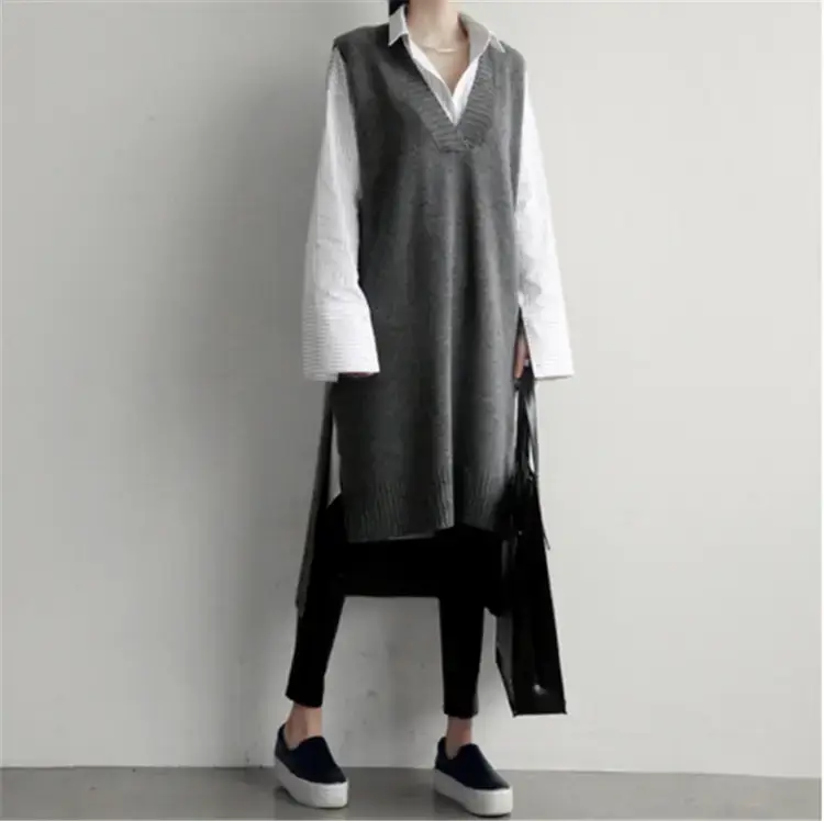 2022 Korean Style Grey Knitted Vest with V-Neck — feature 29