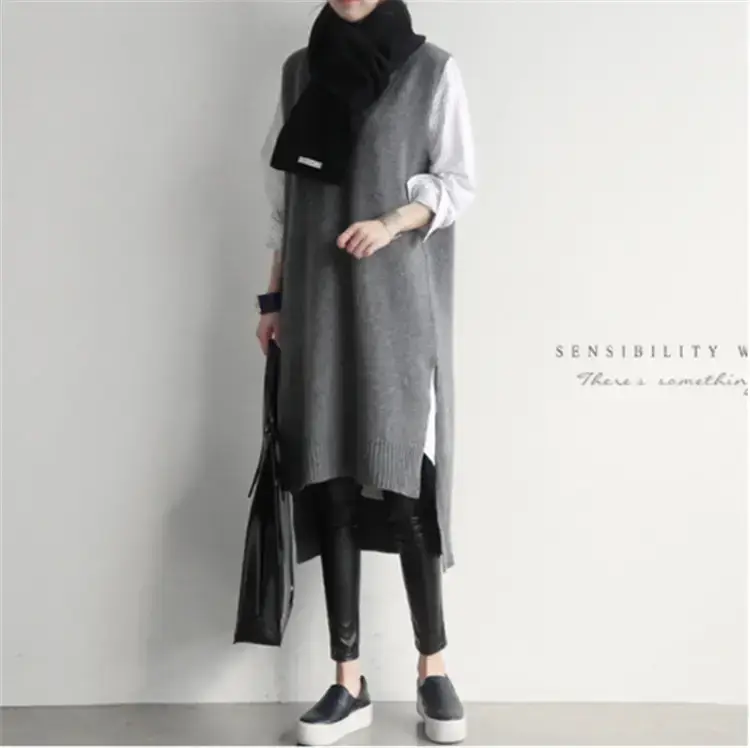2022 Korean Style Grey Knitted Vest with V-Neck — feature 30