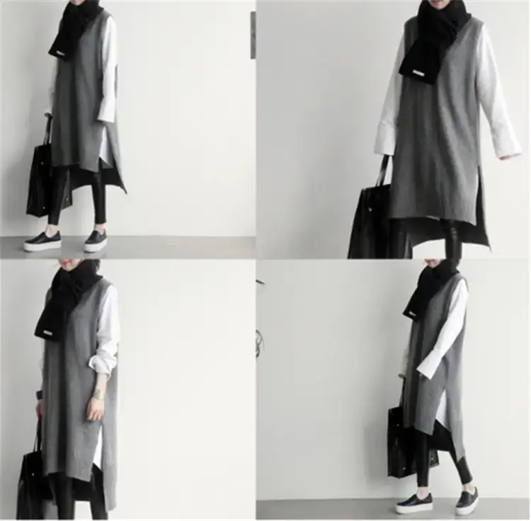 2022 Korean Style Grey Knitted Vest with V-Neck — feature 32