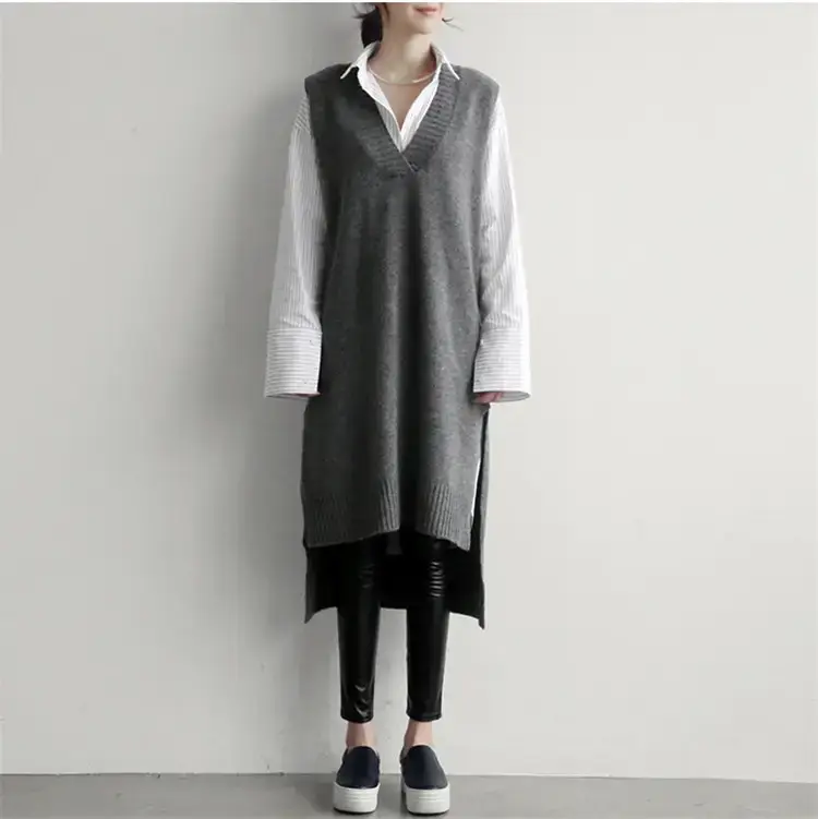 2022 Korean Style Grey Knitted Vest with V-Neck — feature 37