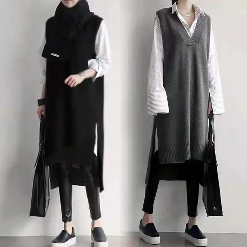 2022 Korean Style Grey Knitted Vest with V-Neck — feature 38