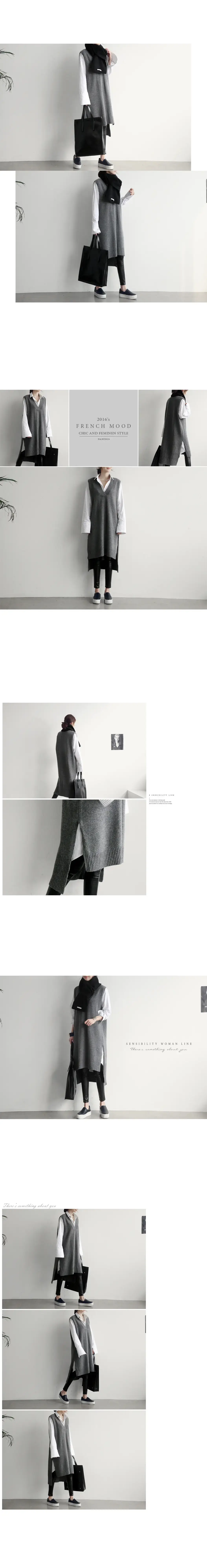 2022 Korean Style Grey Knitted Vest with V-Neck — feature 40