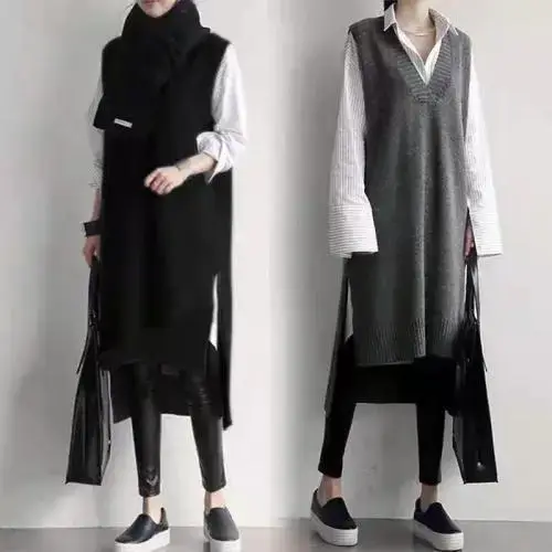 2022 Korean Style Grey Knitted Vest with V-Neck — feature 41