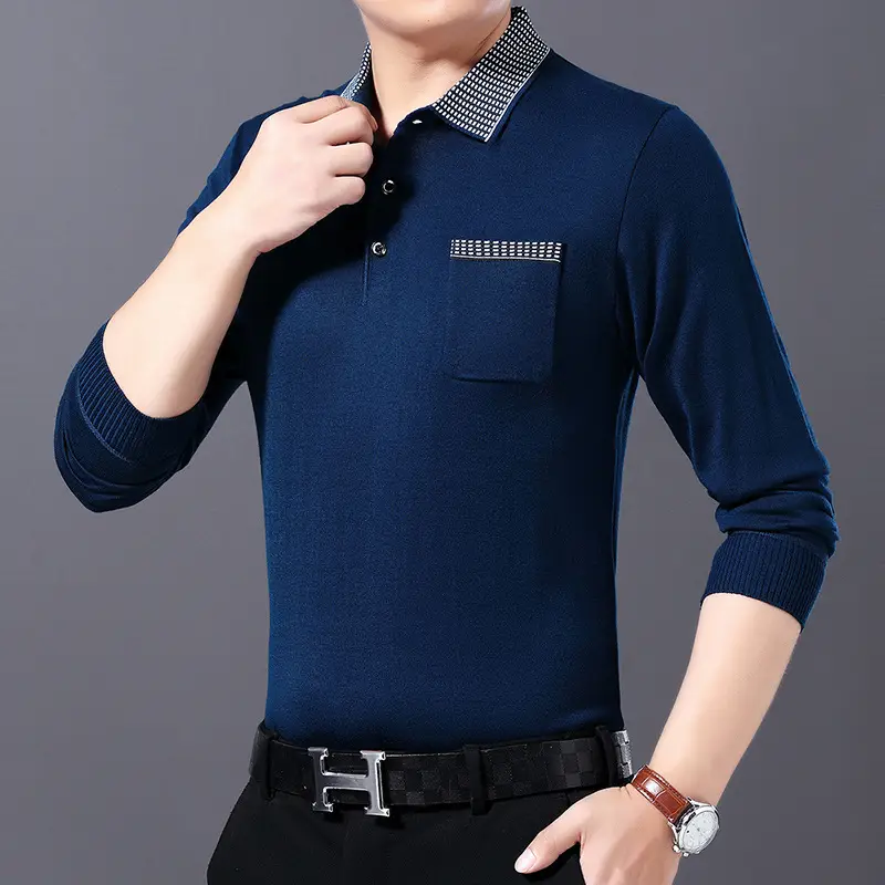 Men Navy Polo T-Shirt with Real Pocket & Turn-Down Collar - Image 2
