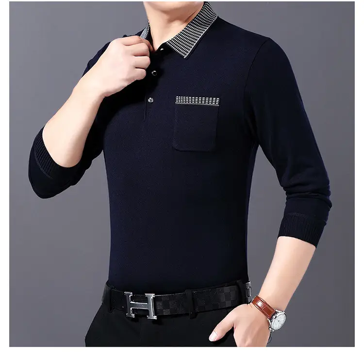 Men Navy Polo T-Shirt with Real Pocket & Turn-Down Collar — feature 10