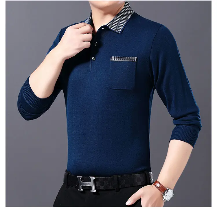 Men Navy Polo T-Shirt with Real Pocket & Turn-Down Collar — feature 12