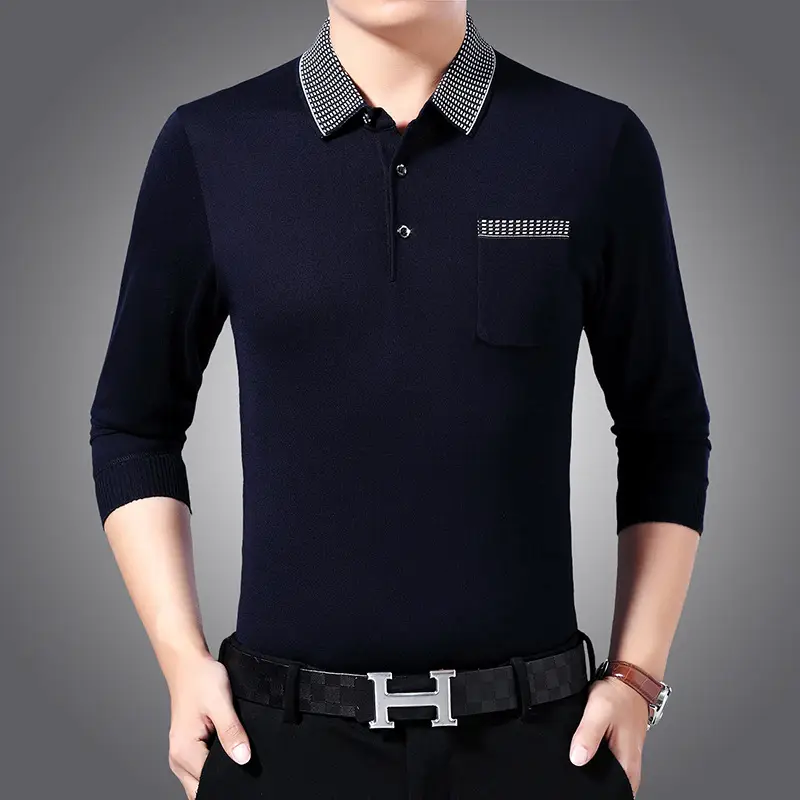 Men Navy Polo T-Shirt with Real Pocket & Turn-Down Collar — feature 3