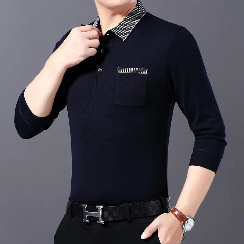 Men Navy Polo T-Shirt with Real Pocket & Turn-Down Collar — feature 6