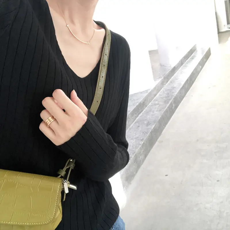 Women's Knitted V-Neck Slim Fit Base Shirt Autumn Winter - Image 10