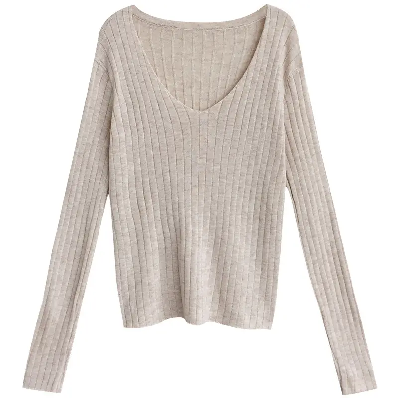 Women's Knitted V-Neck Slim Fit Base Shirt Autumn Winter - Image 13