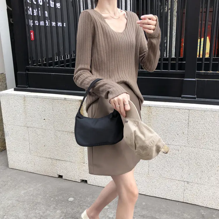 Women's Knitted V-Neck Slim Fit Base Shirt Autumn Winter — feature 15
