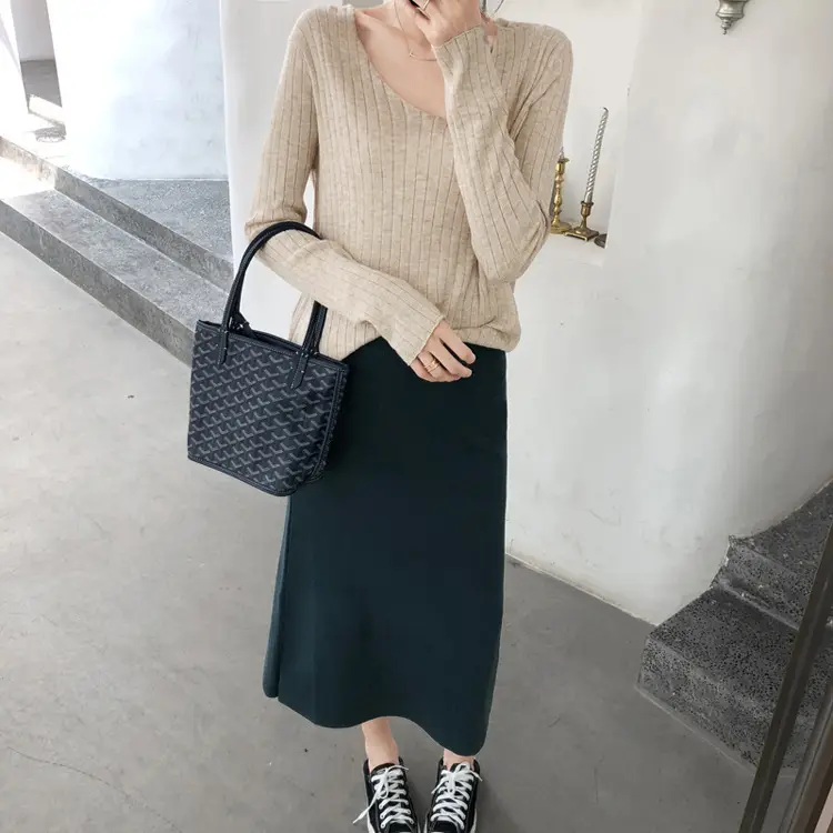 Women's Knitted V-Neck Slim Fit Base Shirt Autumn Winter — feature 23