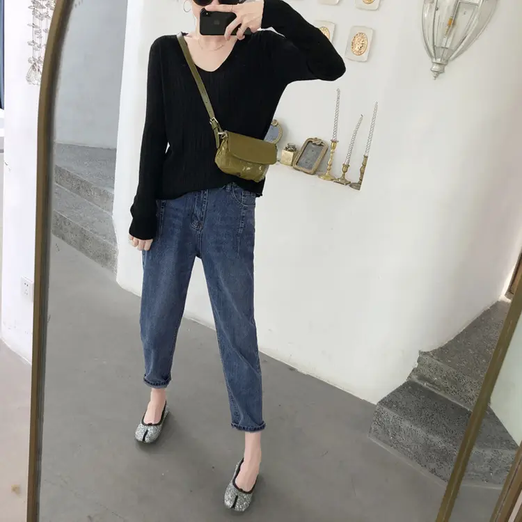 Women's Knitted V-Neck Slim Fit Base Shirt Autumn Winter — feature 29
