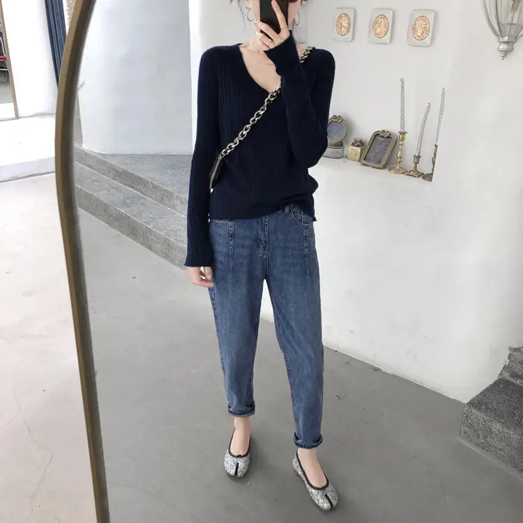 Women's Knitted V-Neck Slim Fit Base Shirt Autumn Winter — feature 8