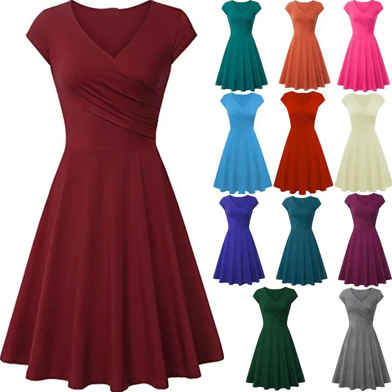 2023 Yellow V Neck Slim Fit Dress for Women - Image 17