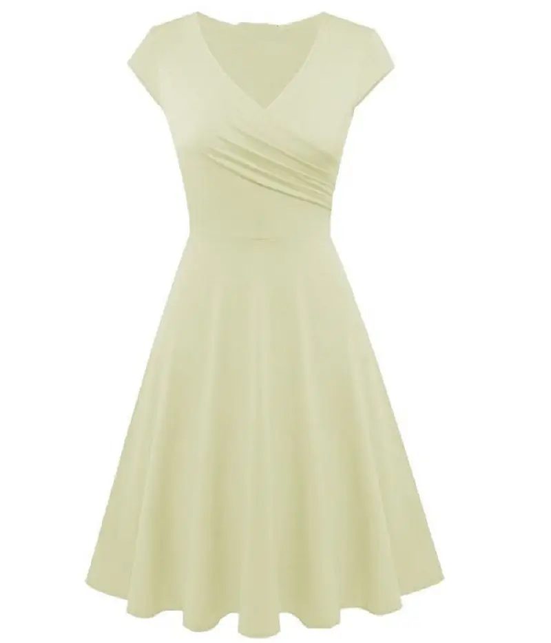 2023 Yellow V Neck Slim Fit Dress for Women - Image 16