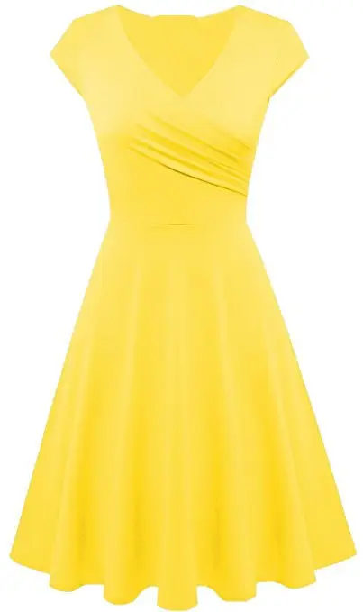 2023 Yellow V Neck Slim Fit Dress for Women - Image 3